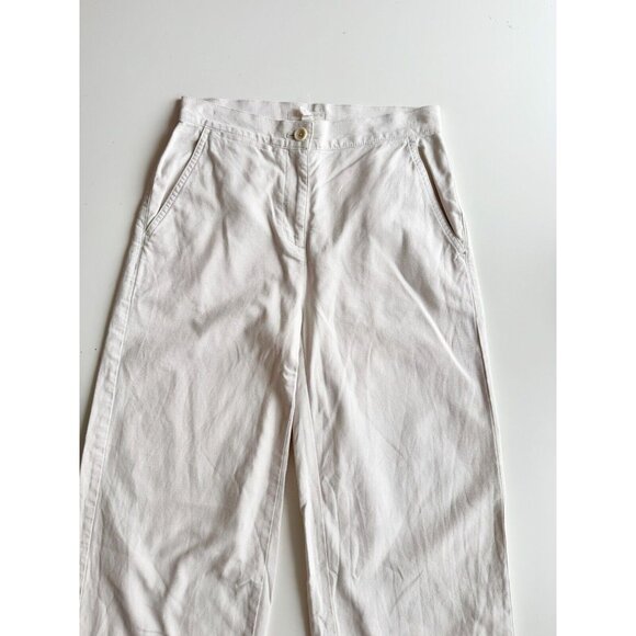 EILEEN FISHER Bone Cotton Hemp Stretch Canvas Wide Leg Ankle Pants, Size 2P - Picture 2 of 10